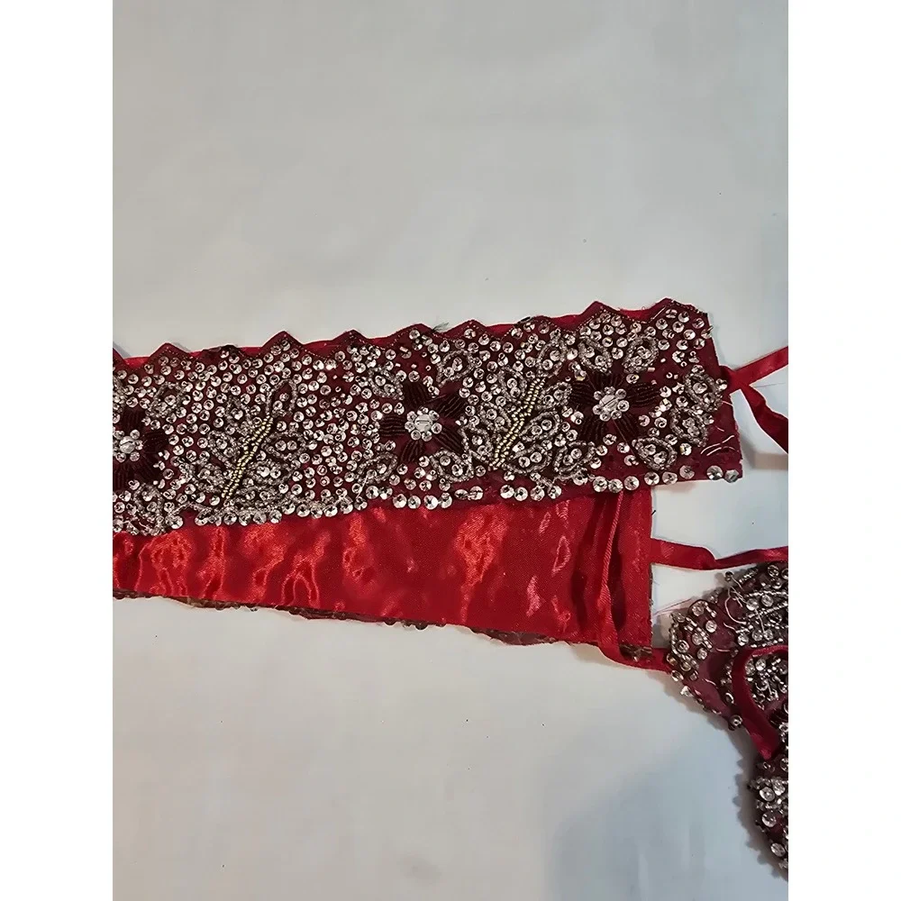 BABA CLOTHING LA Embellished Red Belt Waistband‎ ties handmade New